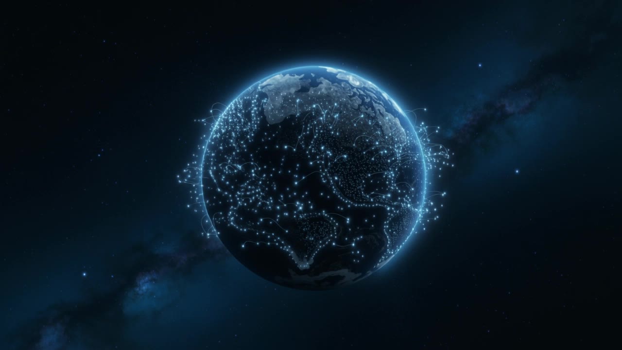 Glowing dark planet Earth - earth banner design AI video