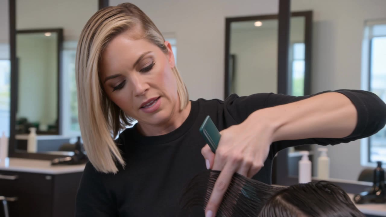 Kling AI work 309625079314919 - hair cutting style for female AI video