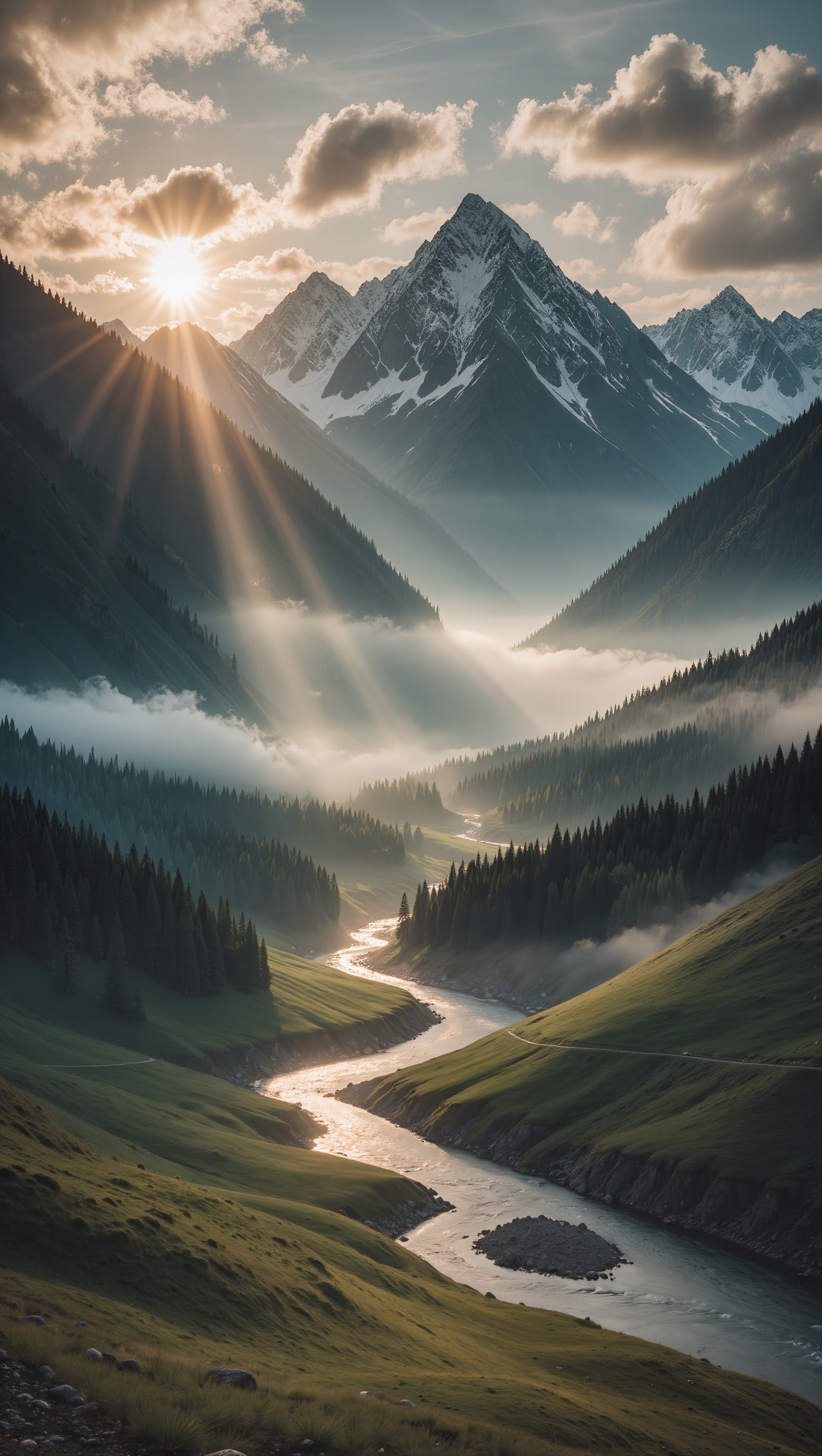 Middle-earth esque landscape - landscape image AI image