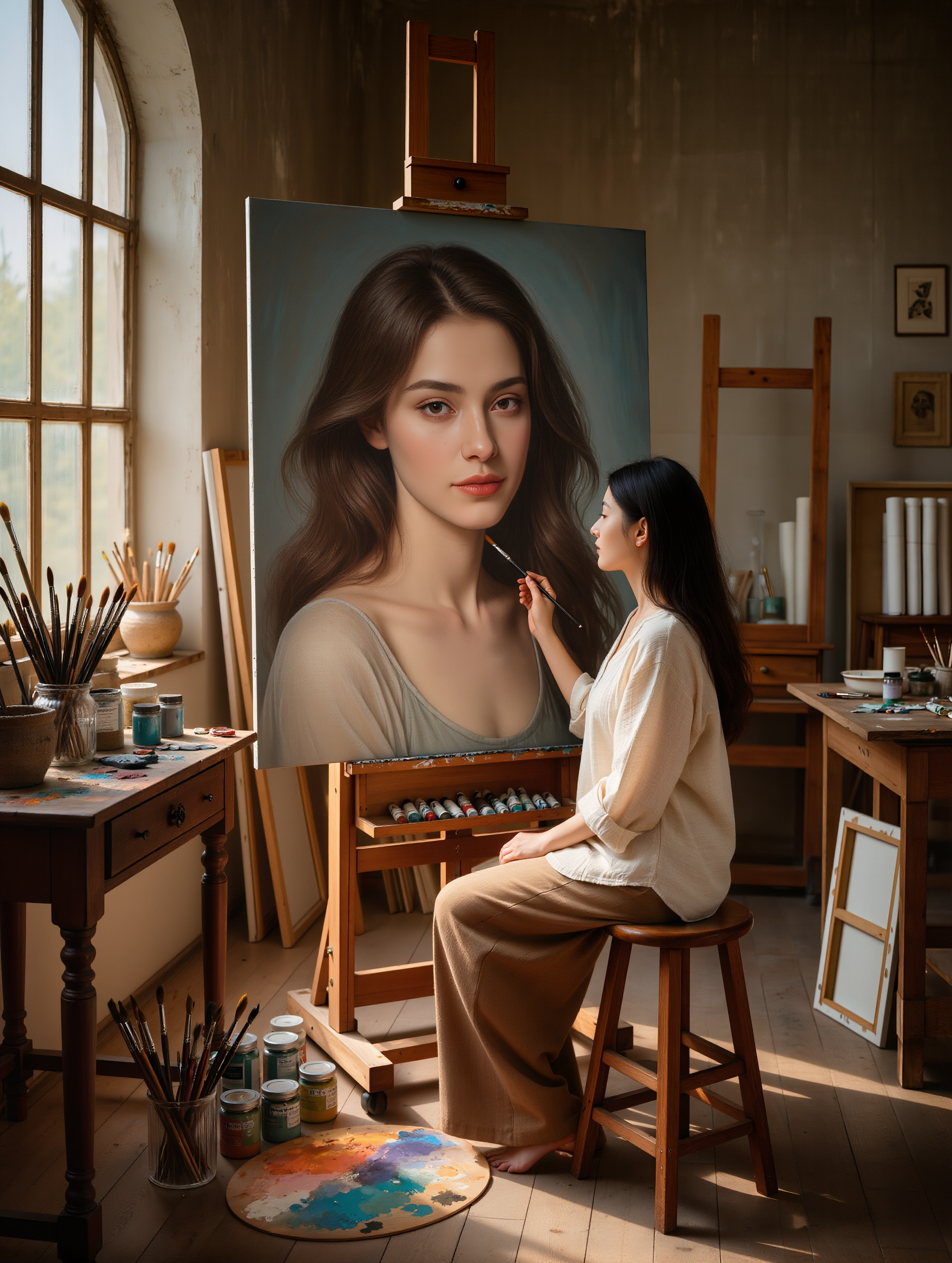 Kling AI work 314122158616229 - woman field painting AI image