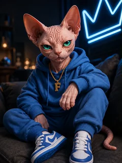 Sphynx Cat Day In Blue Hoodie And Gold Necklace | AI Video