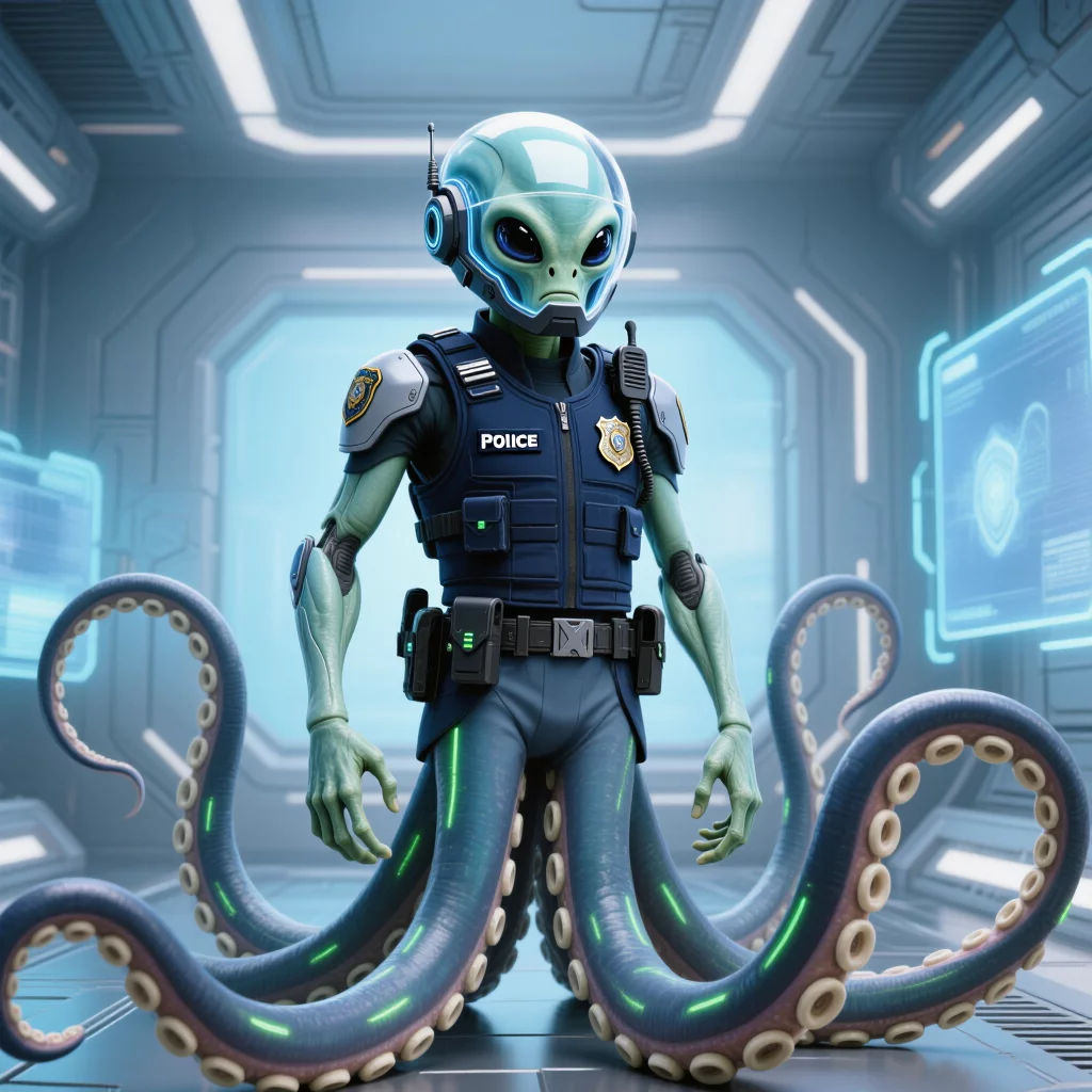 Alien Police Officer With Tentacle Legs Very Detailed | AI Image