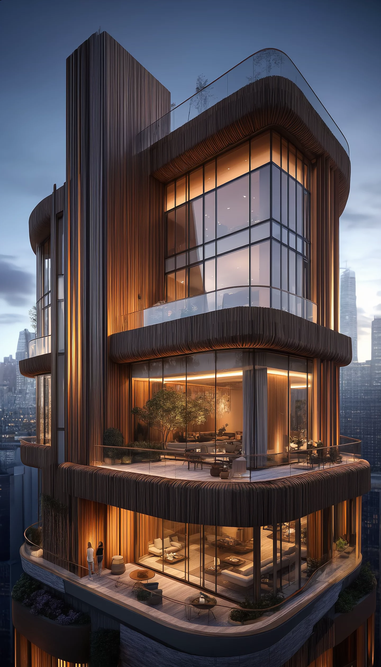 Modern Luxury Apartments Building Warm Light Wood Texture | AI Image