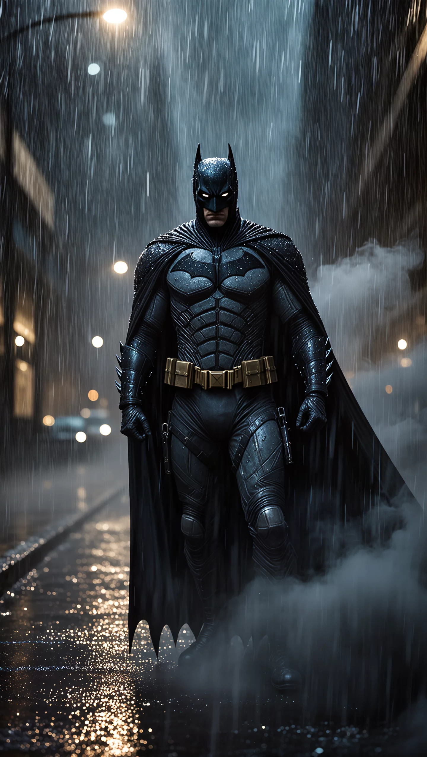 Batman In Rain Soaked Gotham Night Ultra Realistic Cinematic Poster ...