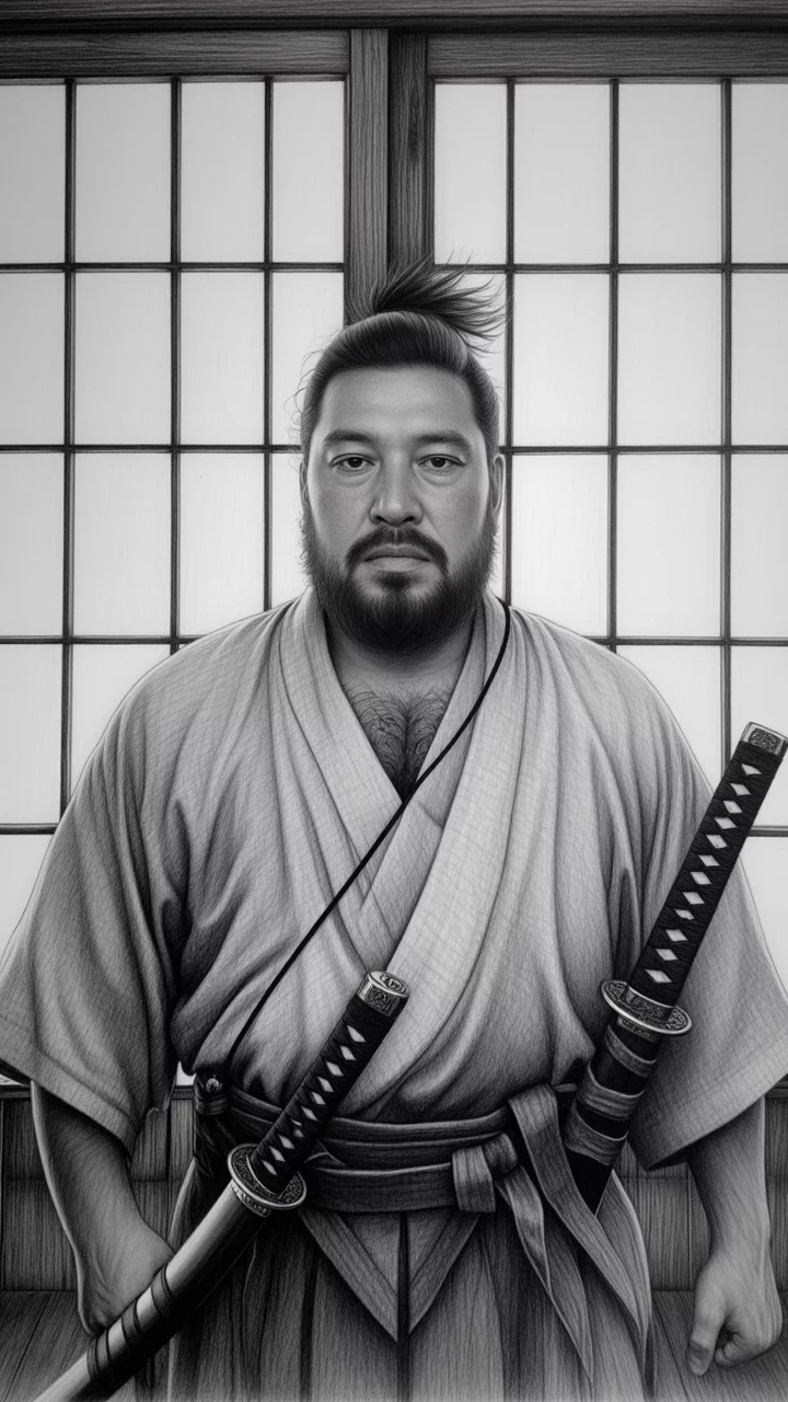 Samurai Man With Beard At Beach Resort Enjoying Sunny Day | AI Image