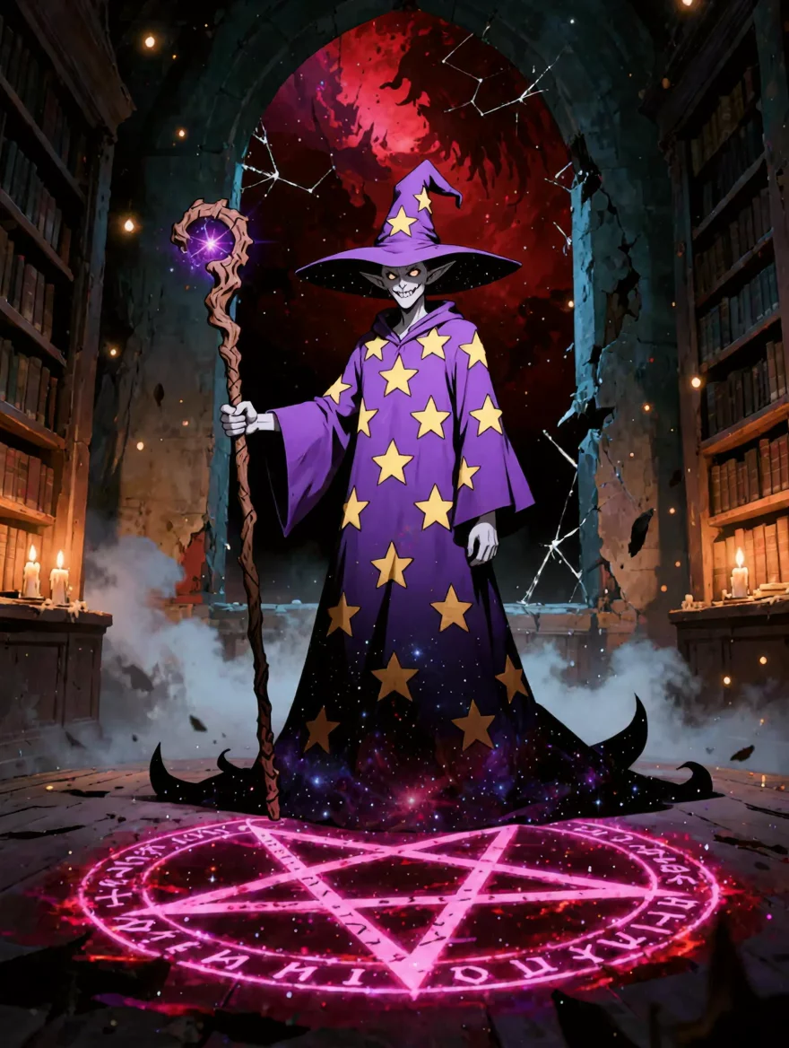 Wizard Runes Anime Dark Fantasy Anime Wizard Elf Cosmic Skin Eerie Library Pentagram | AI ...