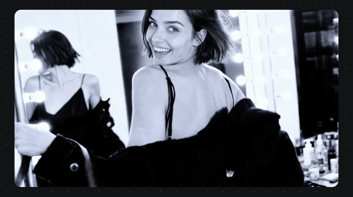 Official Kling Canvas poster frame for Create With Agent showing a monochrome fashion mirror shot